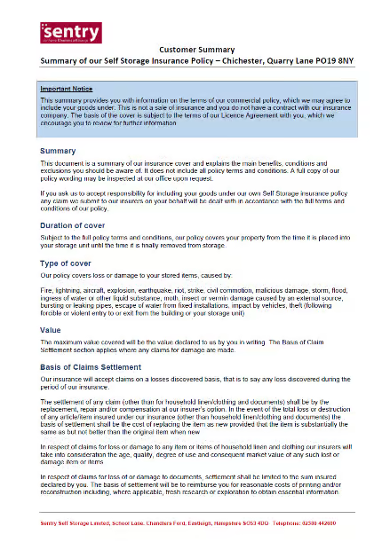 Customers Insurance Policy for Chichester